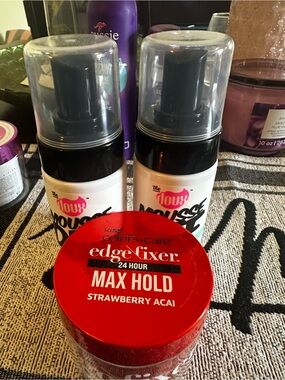 Kiss Colors & Care Edge Fixer Max Hold in Red with White Mousse Bottles